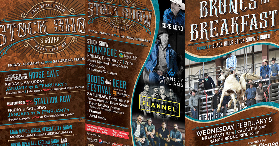 Image of various Black Hills Stock Show graphics.